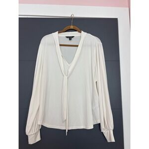 Lauren Ralph Lauren Black label Tie Neck Blouse Women's XL Ivory Long Sleeve Top